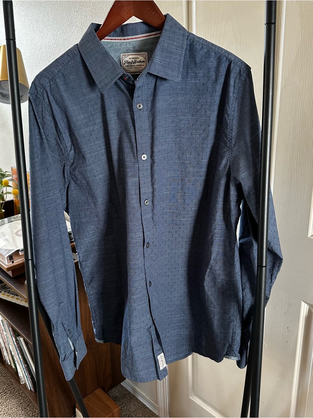 Men's Navy Textured Long-Sleeve Dress Shirt - Flag & Anthem 🦋